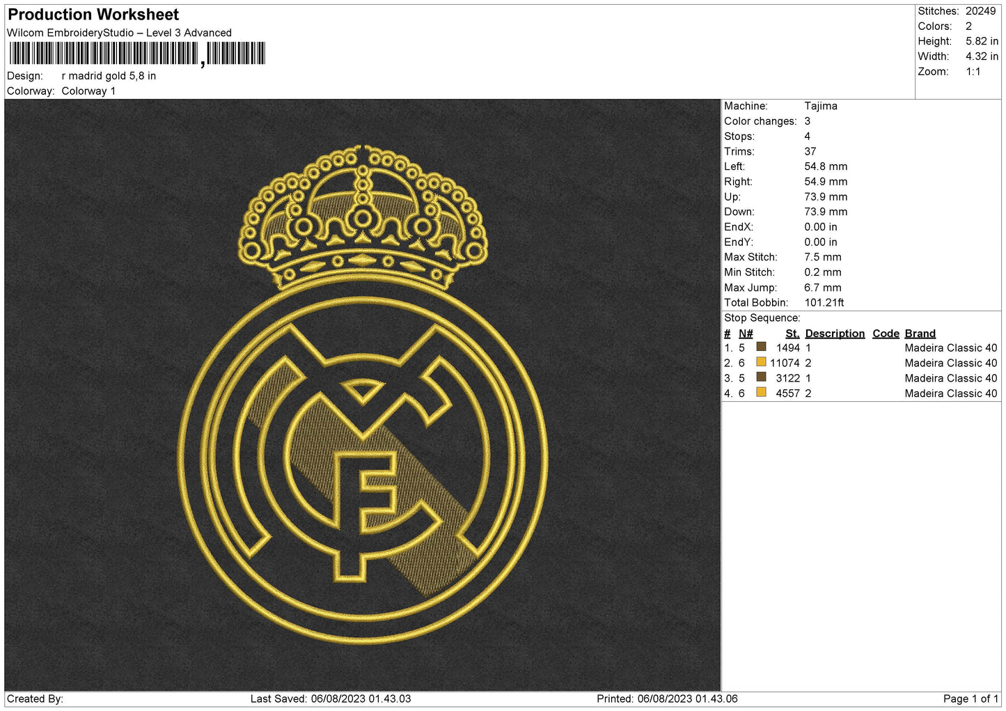 Madrid Gold Embroidery File 6 sizes