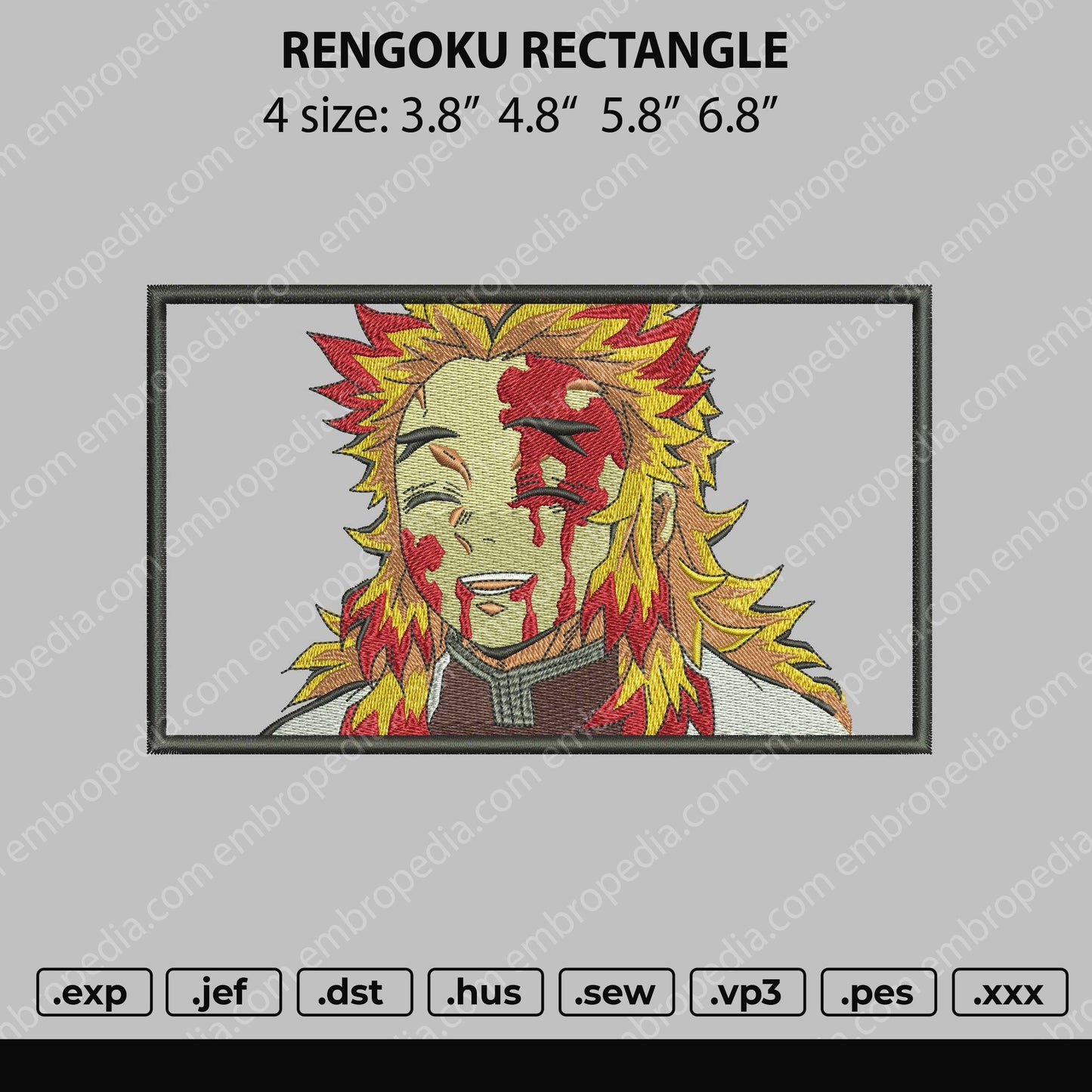 Rengoku Rectangle Embroidery File 4 size