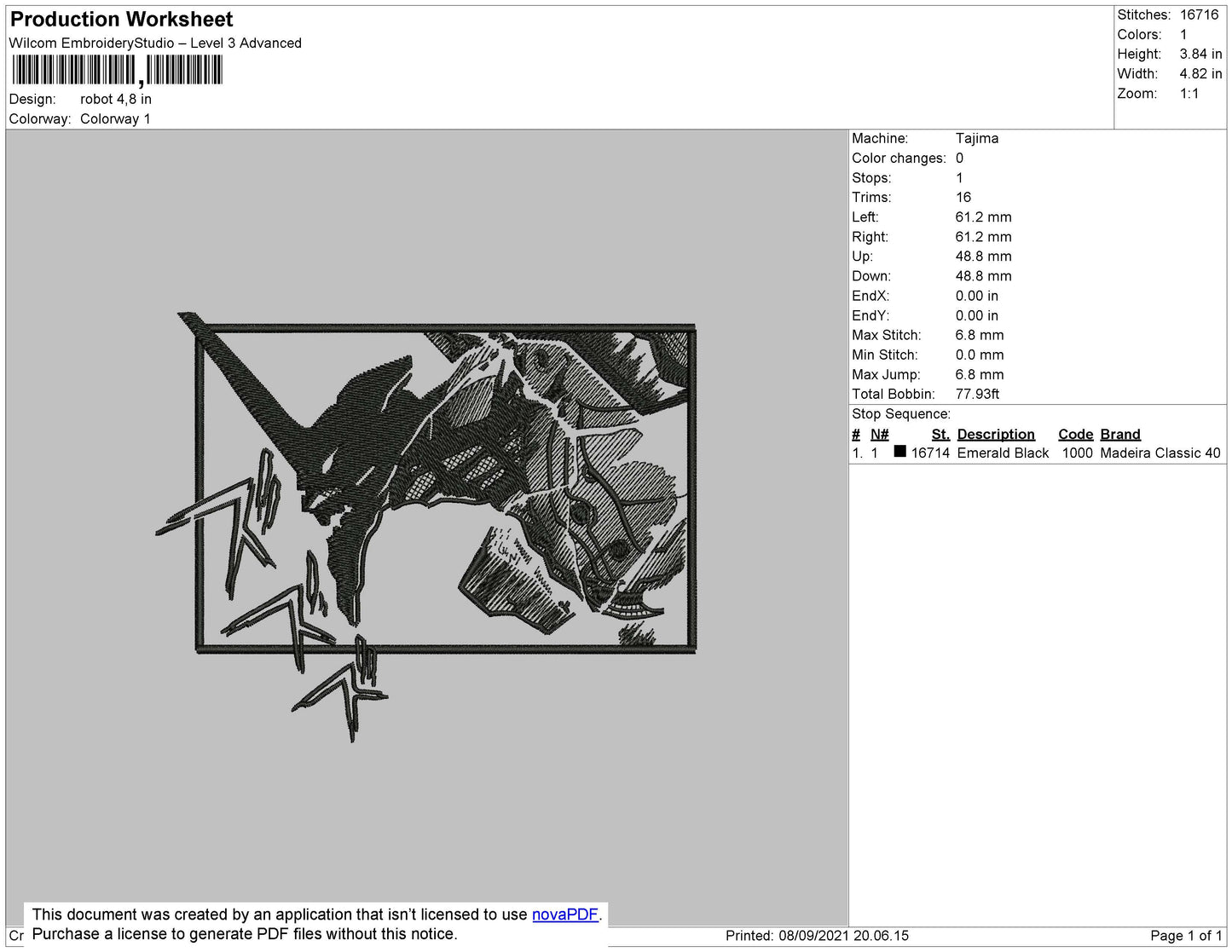 Robot Rectangle Embroidery File 4 size