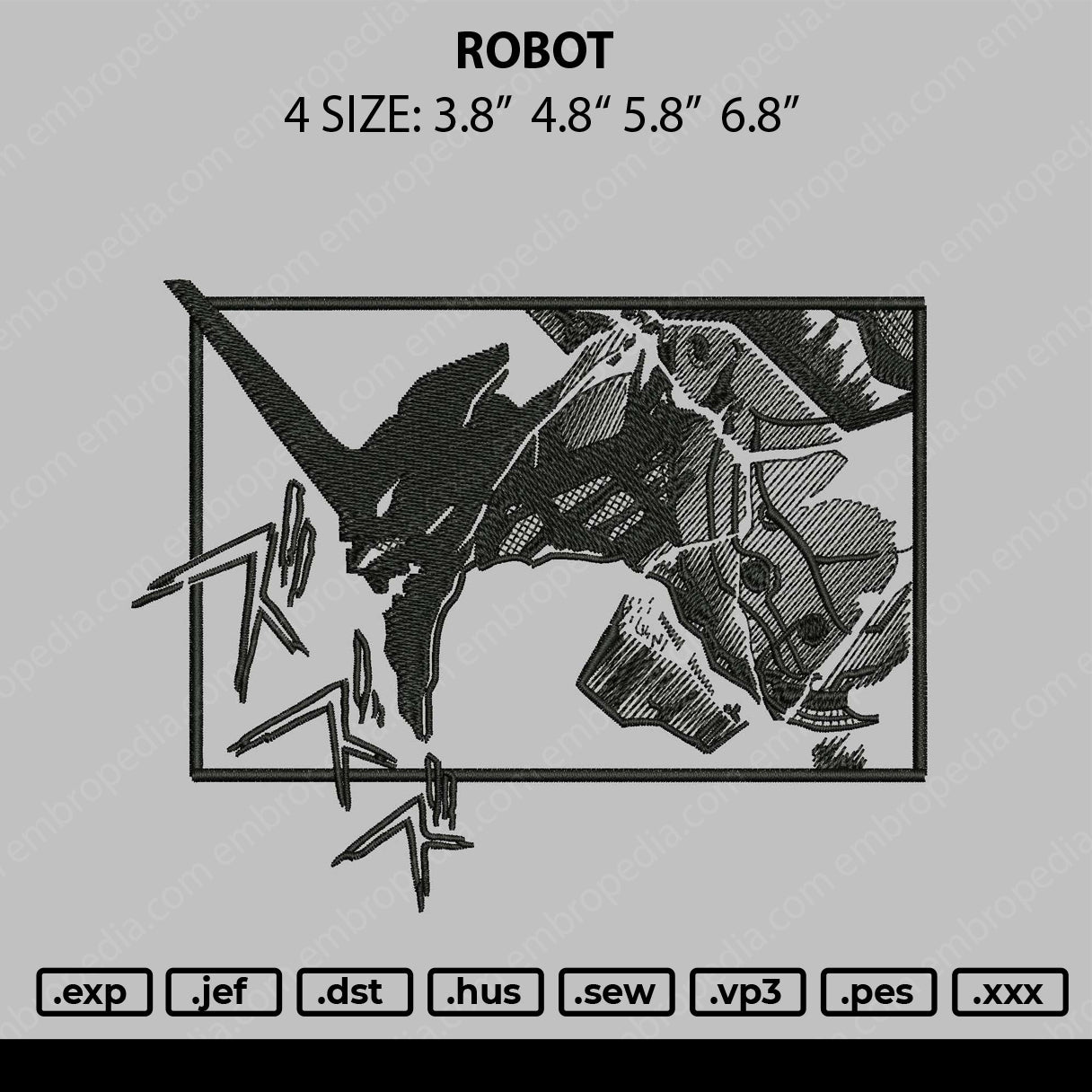 Robot Rectangle Embroidery File 4 size