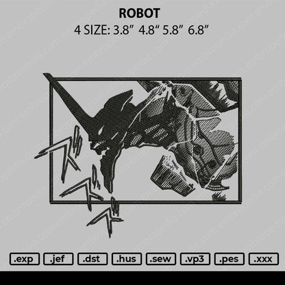 Robot Rectangle Embroidery File 4 size