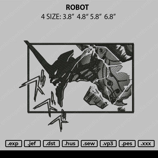 Robot Rectangle Embroidery File 4 size
