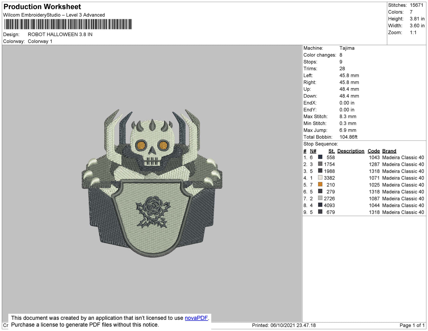 Robot Halloween Embroidery File 4 size