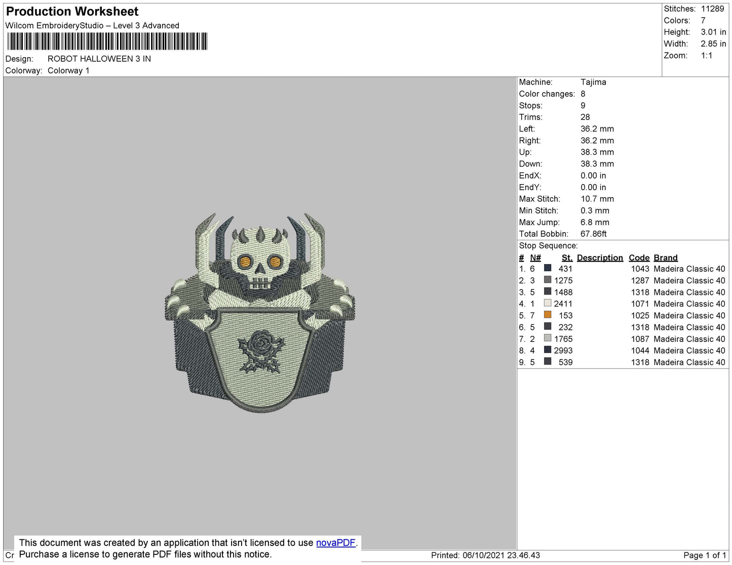 Robot Halloween Embroidery File 4 size