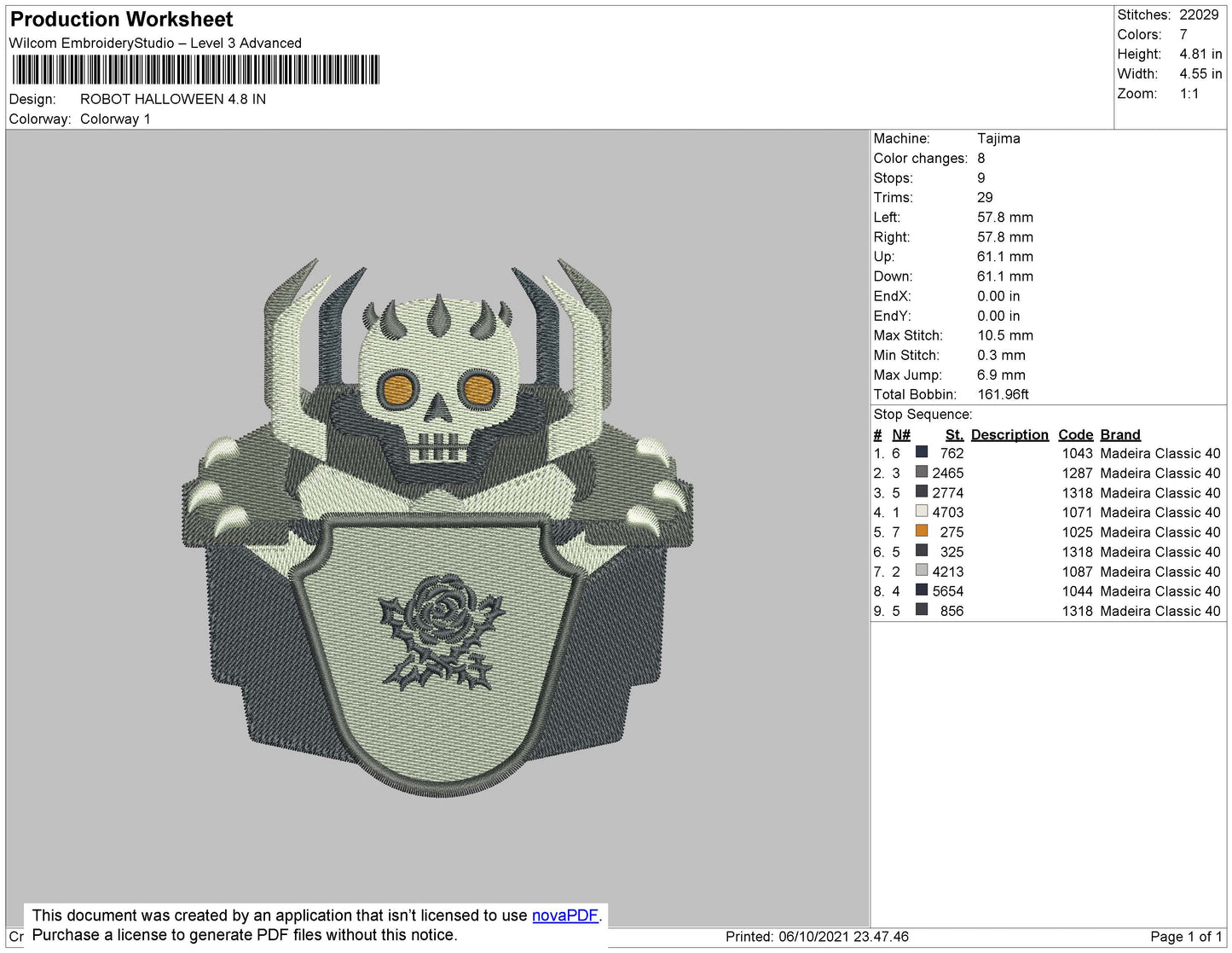 Robot Halloween Embroidery File 4 size