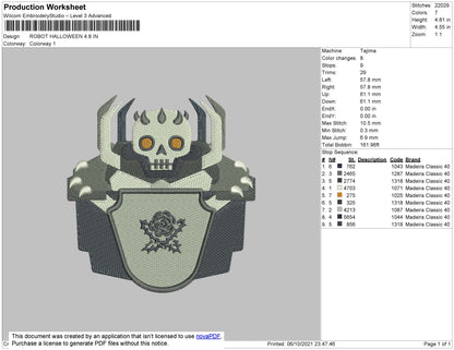 Robot Halloween Embroidery File 4 size