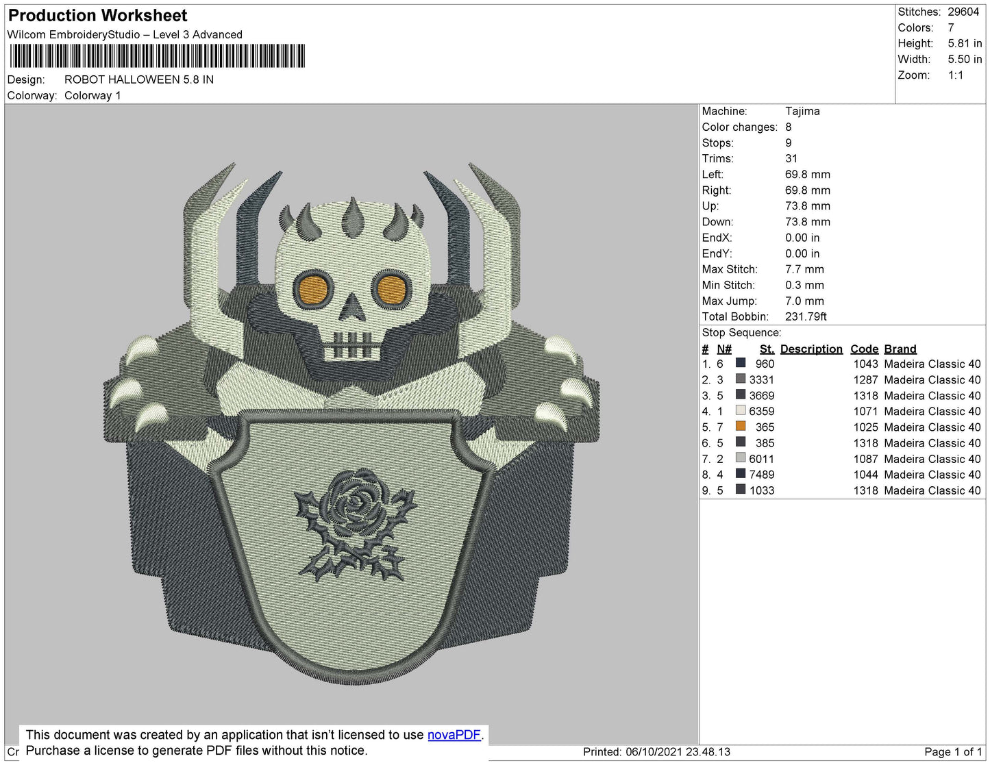 Robot Halloween Embroidery File 4 size