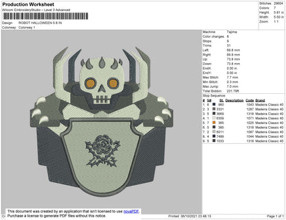 Robot Halloween Embroidery File 4 size
