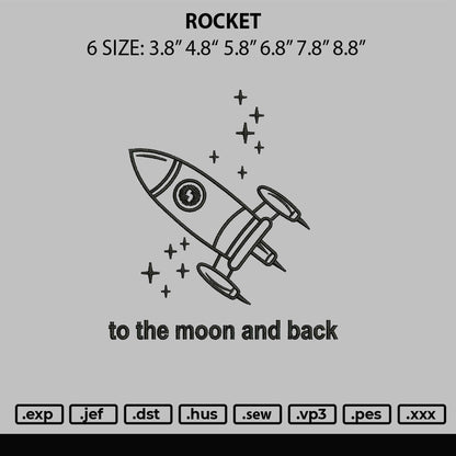 Rocket Embroidery File 6 sizes