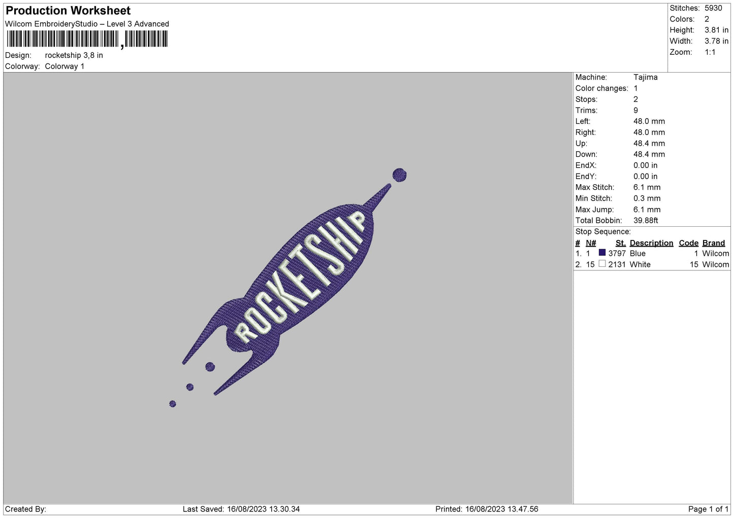 Rocketship Embroidery File 6 sizes