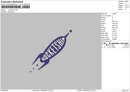 Rocketship Embroidery File 6 sizes