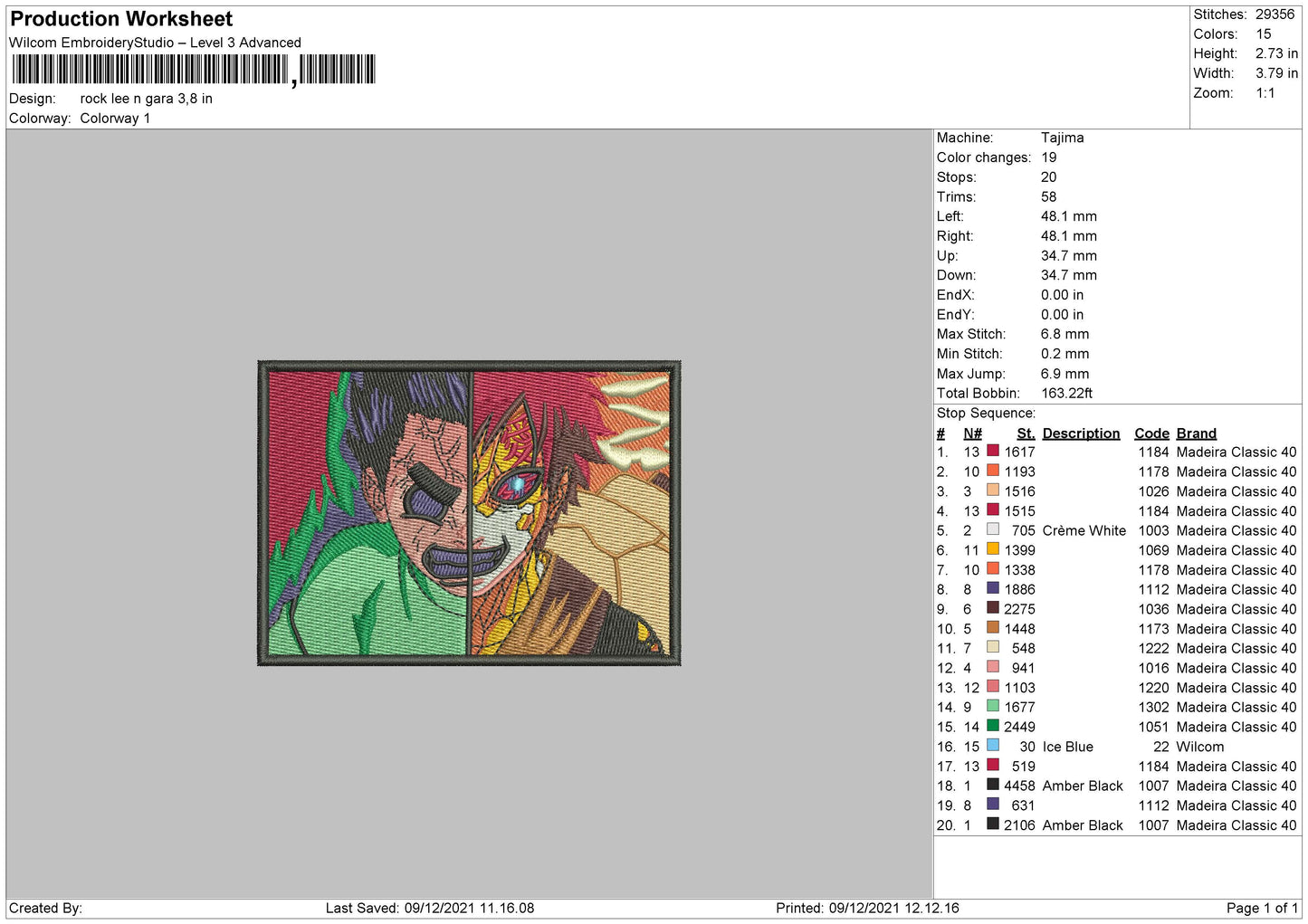 Rock Lee Gaara Emnbroidery File 4 size