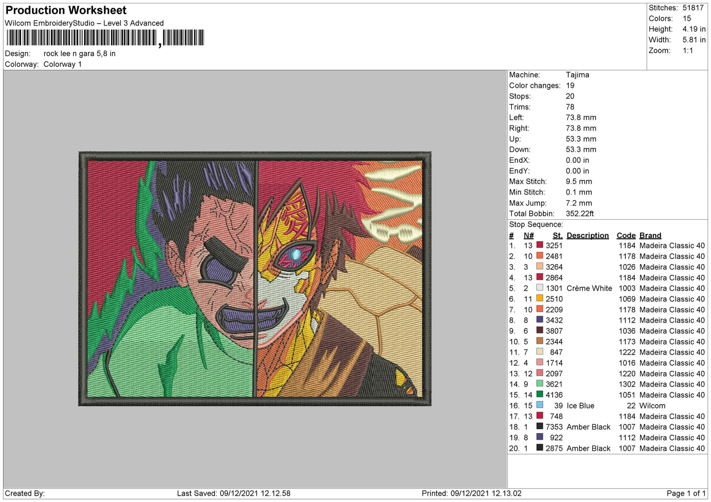 Rock Lee Gaara Emnbroidery File 4 size