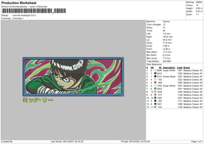 Rock Lee Rectangle Embroidery File 4 size