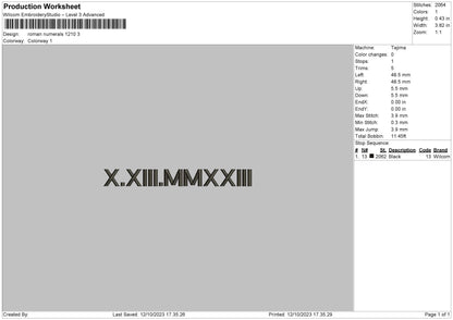 Roman Numerals 1210 Embroidery File 6 sizes