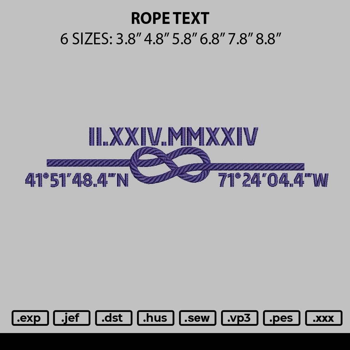 Rope Text Embroidery File  6 sizes