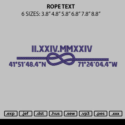 Rope Text Embroidery File  6 sizes