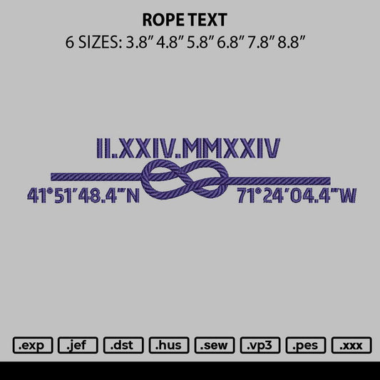Rope Text Embroidery File  6 sizes