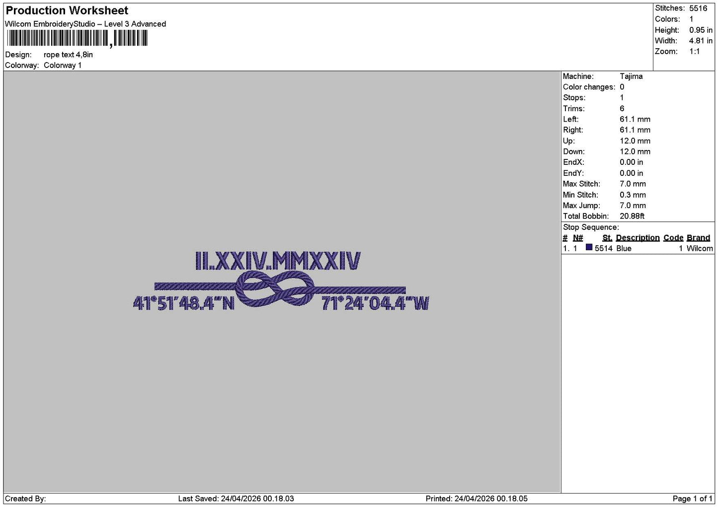 Rope Text Embroidery File  6 sizes