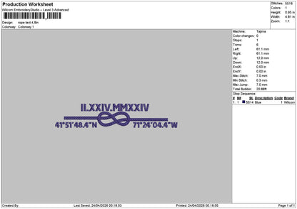 Rope Text Embroidery File  6 sizes