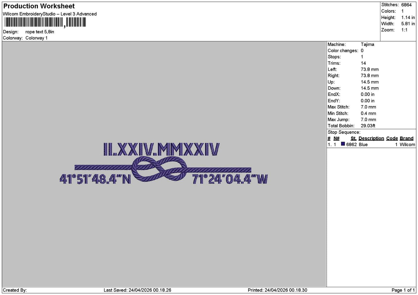 Rope Text Embroidery File  6 sizes