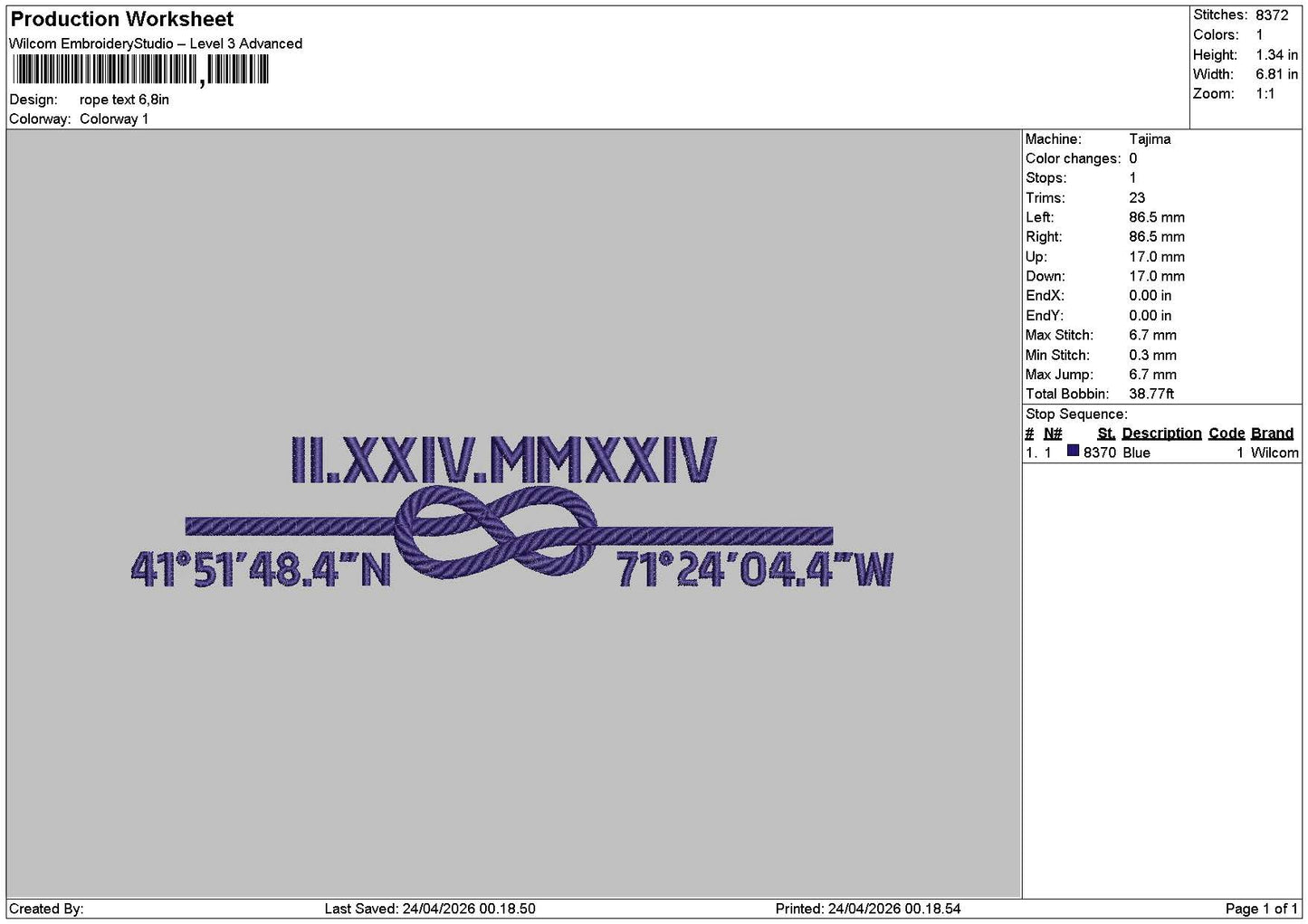 Rope Text Embroidery File  6 sizes