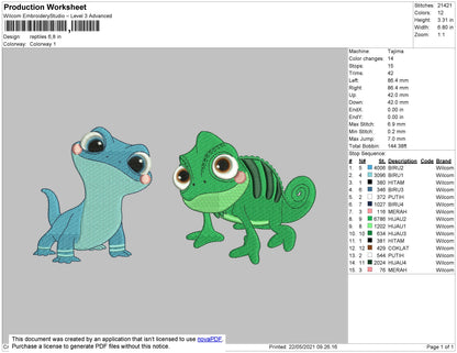 Reptiles Chibi Embroidery File 4 size
