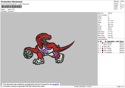 Raptor Embroidery File 4 size