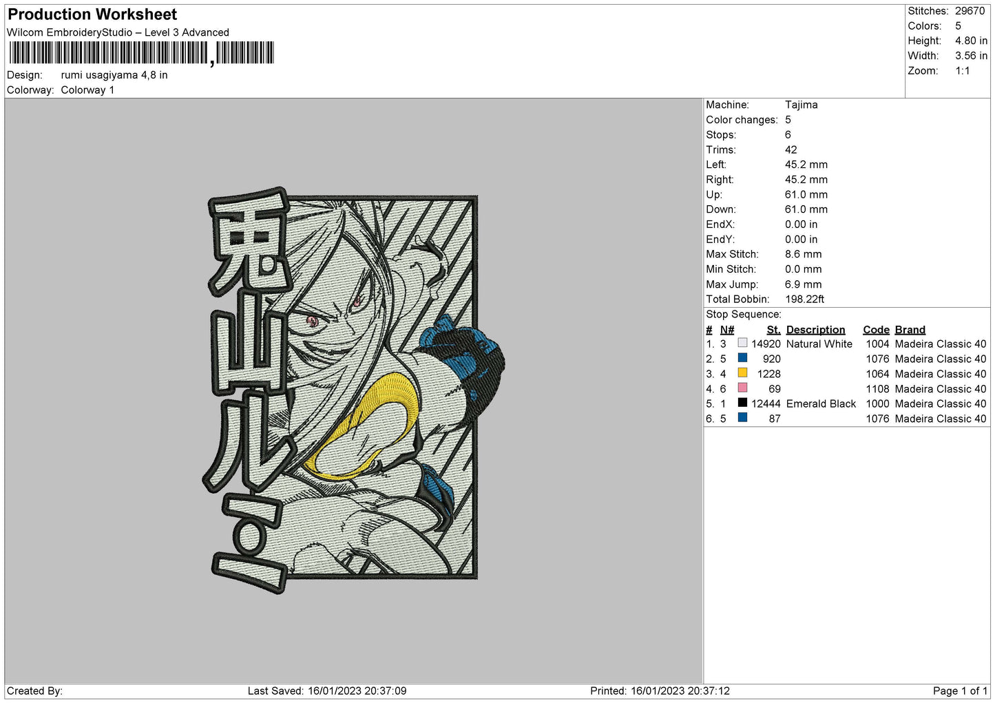 Rumi Usagi Embroidery File 6 sizes