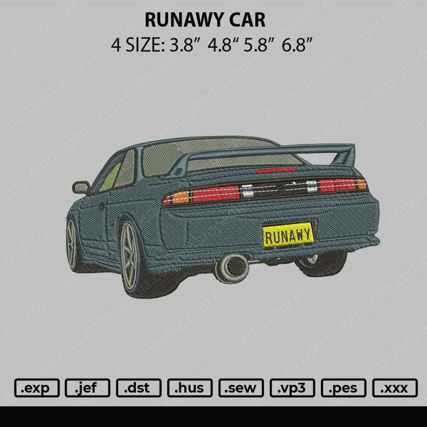 Runawy Car Embroidery File 4 size