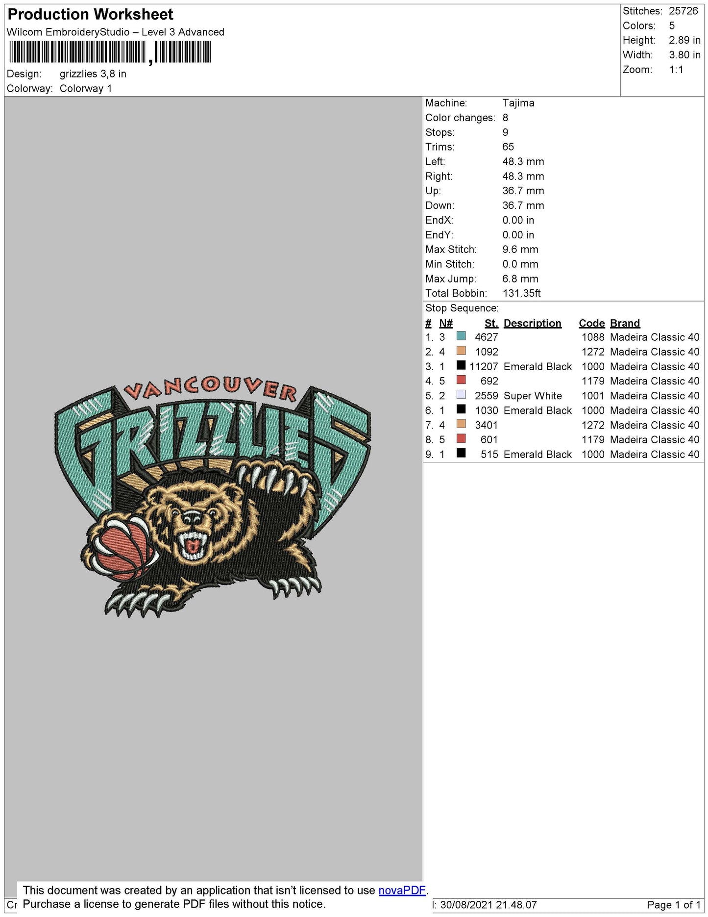 Grizzlies Embroidery File 4 size