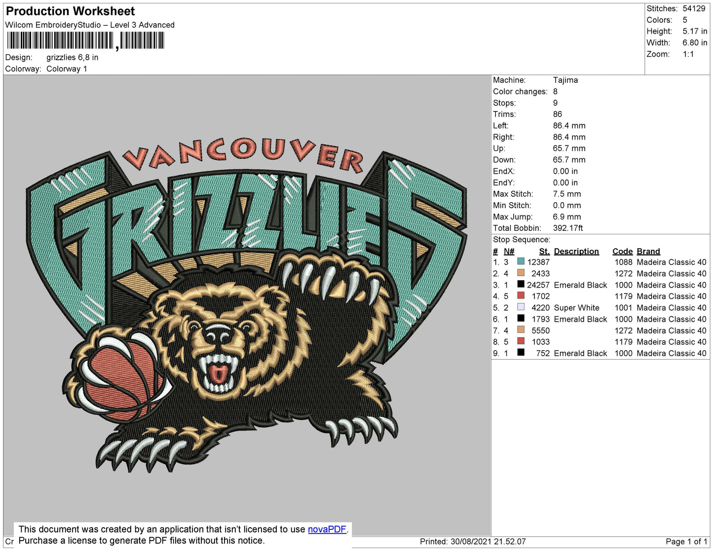 Grizzlies Embroidery File 4 size