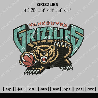 Grizzlies Embroidery File 4 size