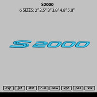 S2000 Embroidery File 6 sizes