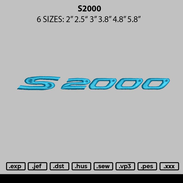 S2000 Embroidery File 6 sizes