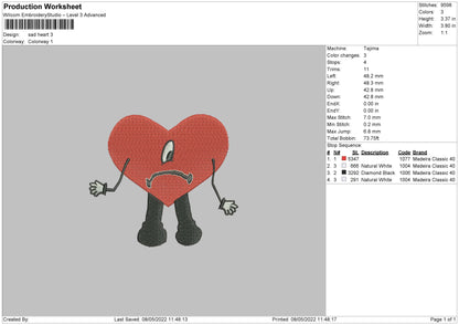 Sad Heart Embroidery File 4 size