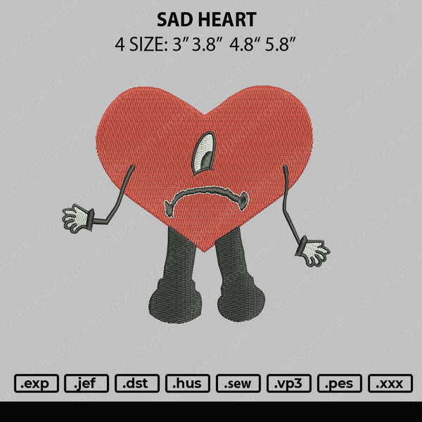 Sad Heart Embroidery File 4 size
