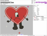 Sad Heart Face Embroidery File 4 size