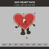 Sad Heart Face Embroidery File 4 size