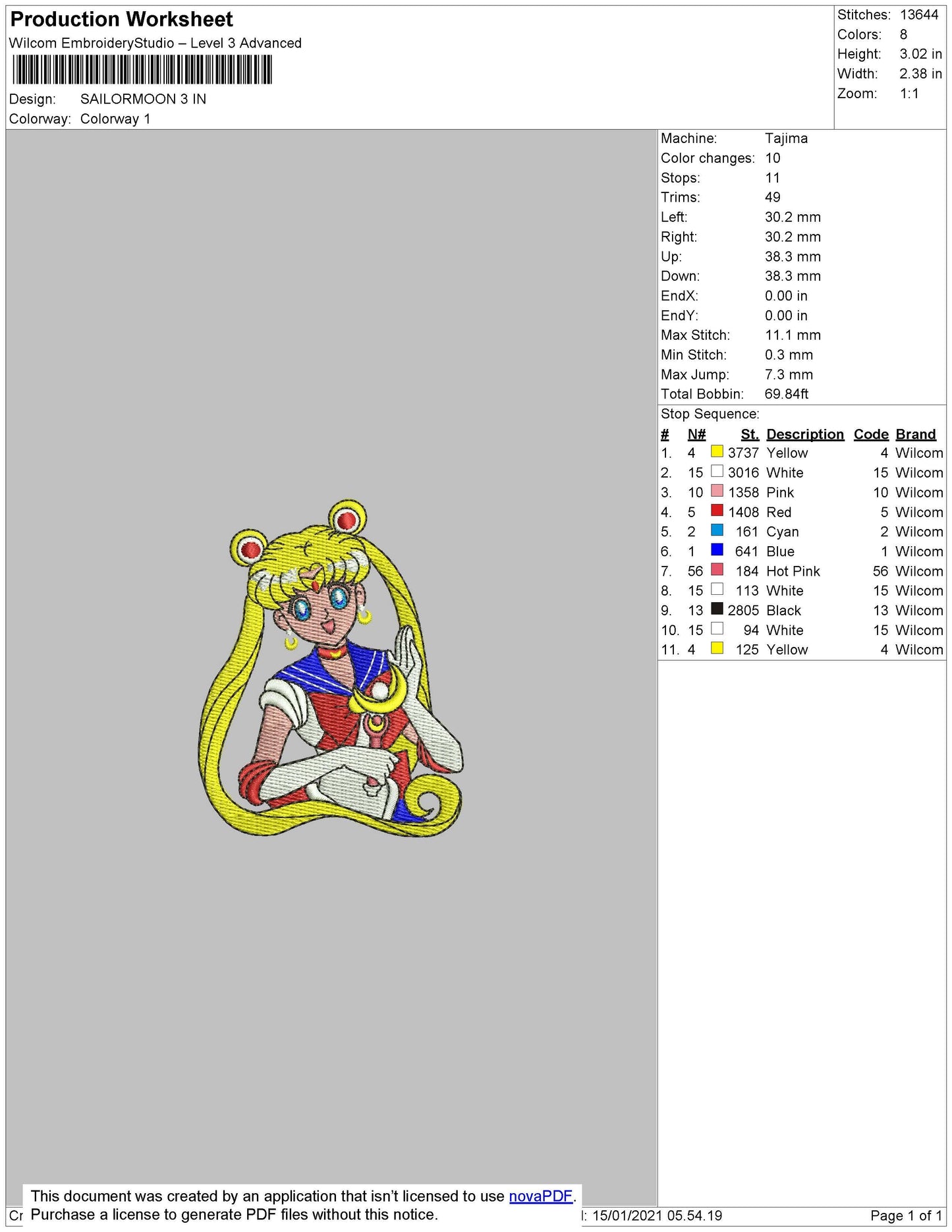 Sailormoon Embroidery File 3 size