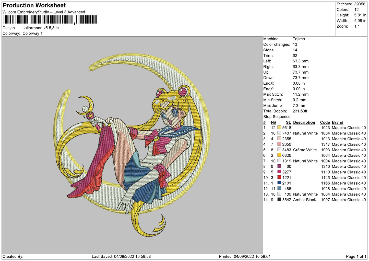 Sailormoon V5 Embroidery File 5 sizes