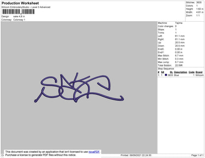 Sake Embroidery File 4 size