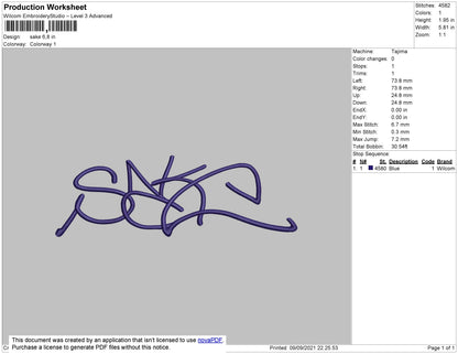 Sake Embroidery File 4 size