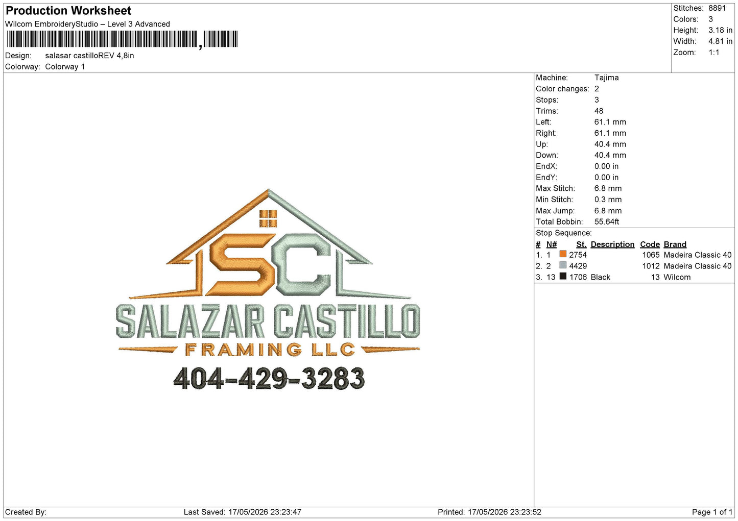 Salasar Castillo Embroidery File 6 sizes