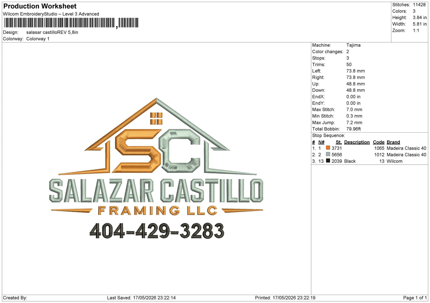Salasar Castillo Embroidery File 6 sizes