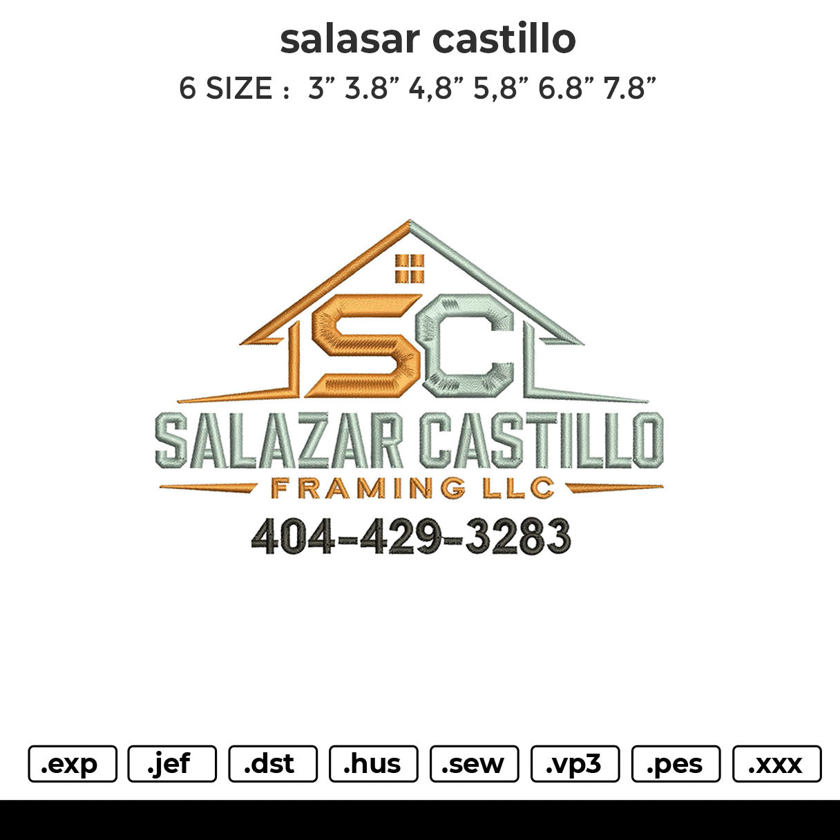Salasar Castillo Embroidery File 6 sizes