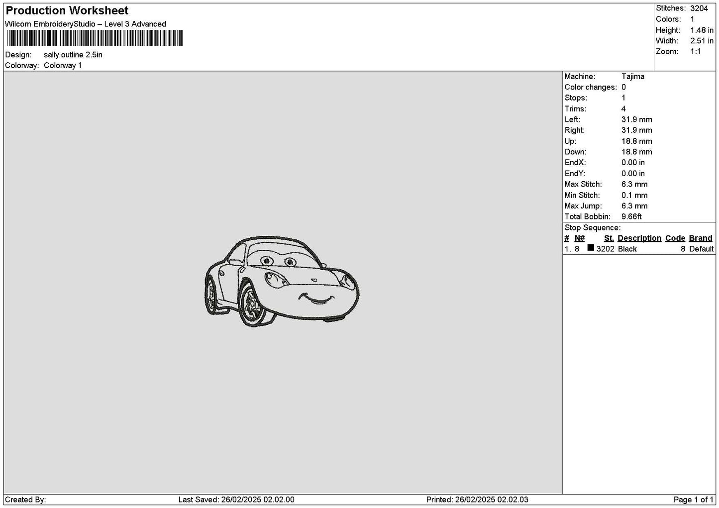Sally Outline 01 Embroidery File 6 sizes