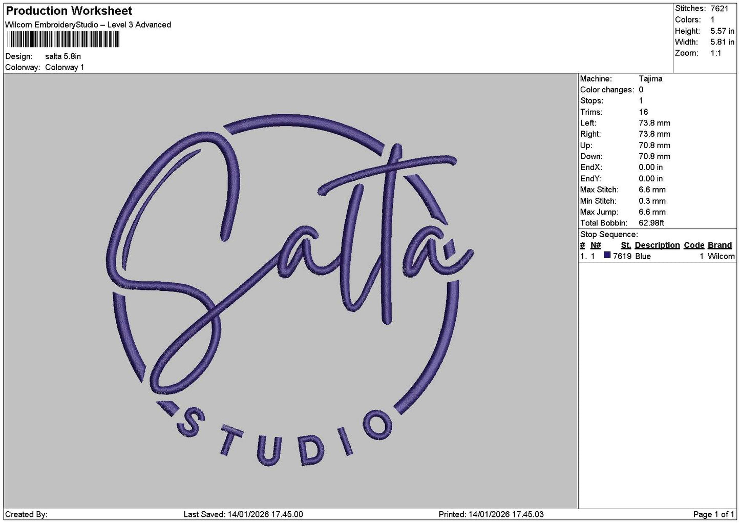 Saltatext Embroidery File 6 sizes