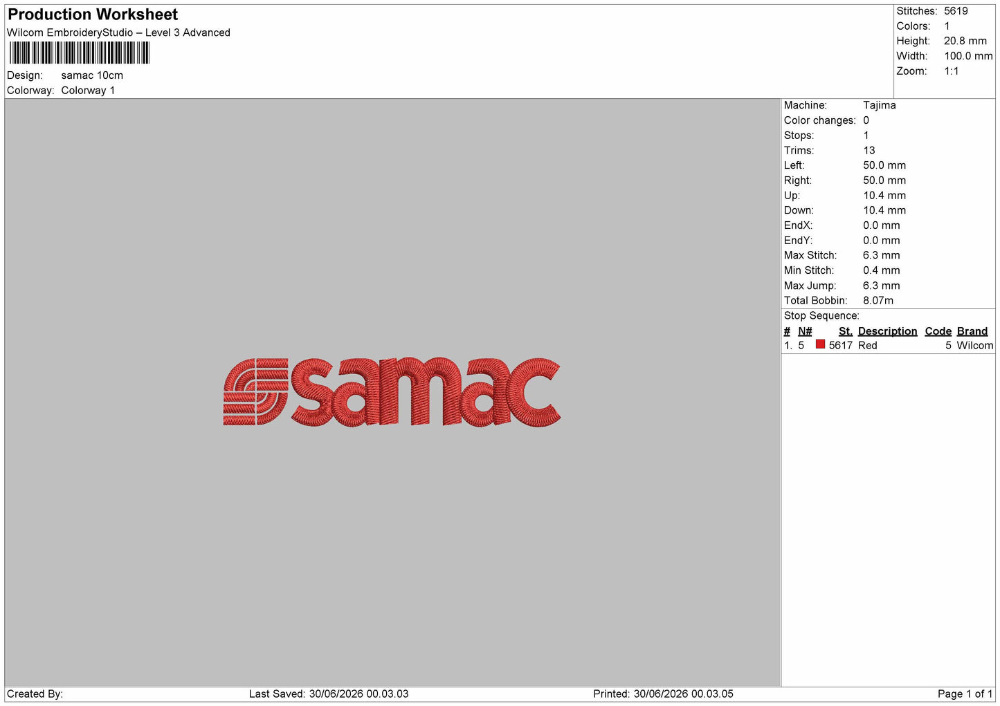 Samactext Embroidery Machine Design File 6 sizes