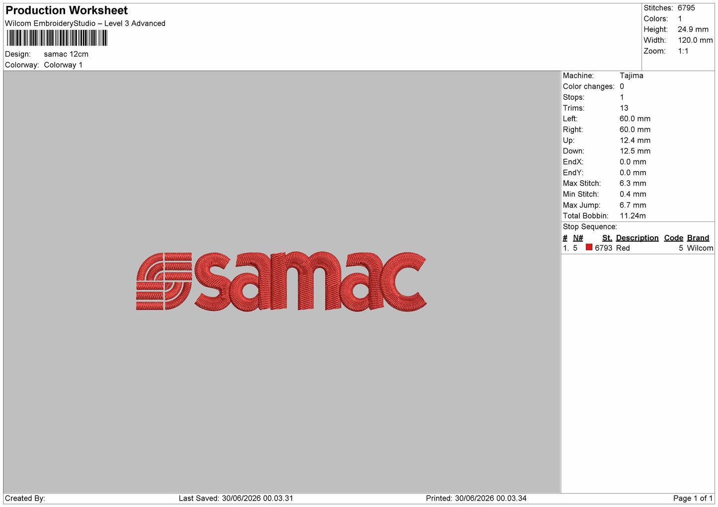 Samactext Embroidery Machine Design File 6 sizes
